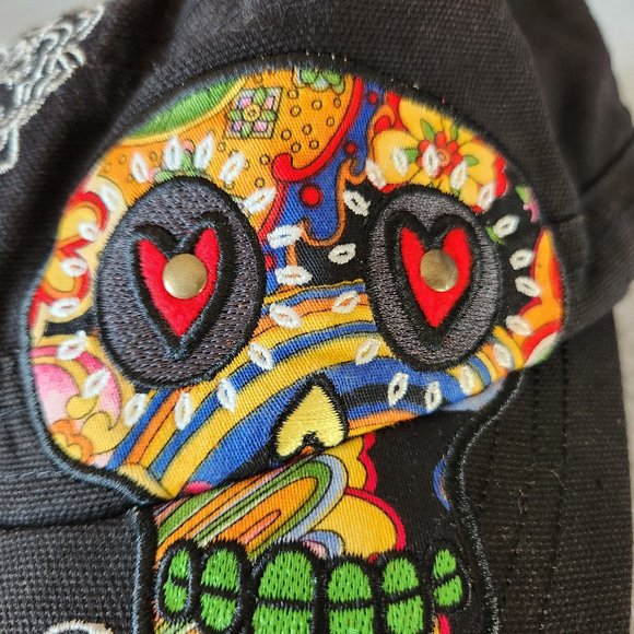 Karma Live in The Moment Embroidered Skull Cap Hat Cotton Black One Size - Picture 4 of 11